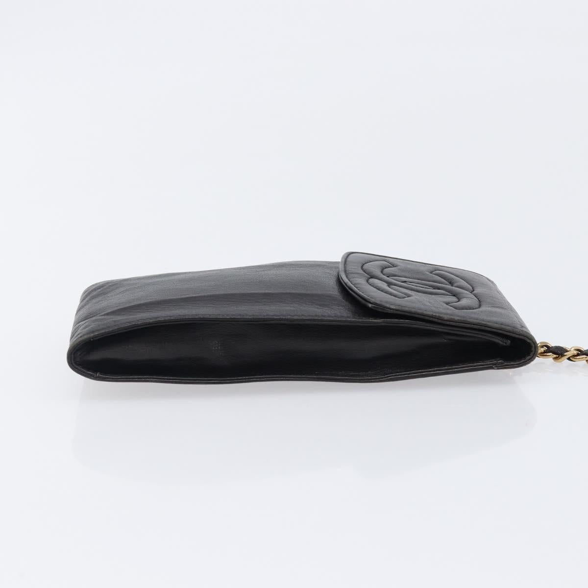 CHANEL Glasses Case Lamb Skin Dark Brown CC Auth bs37291