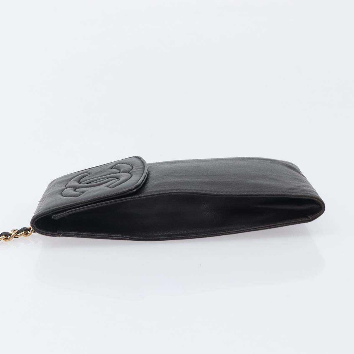 CHANEL Glasses Case Lamb Skin Dark Brown CC Auth bs37291