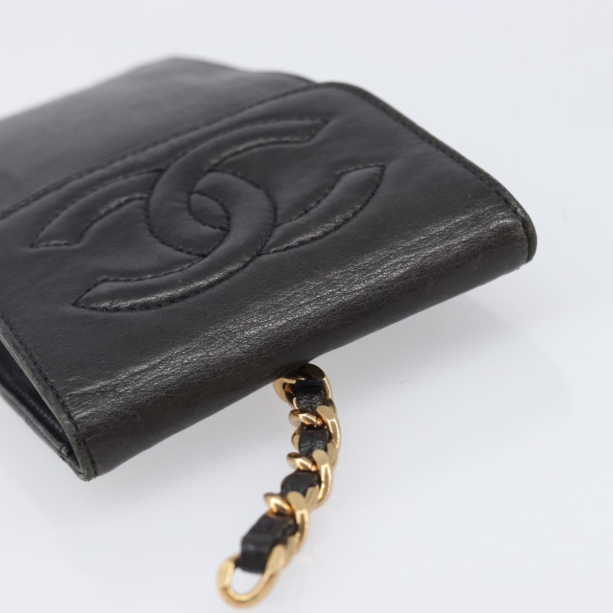 CHANEL Glasses Case Lamb Skin Dark Brown CC Auth bs37291
