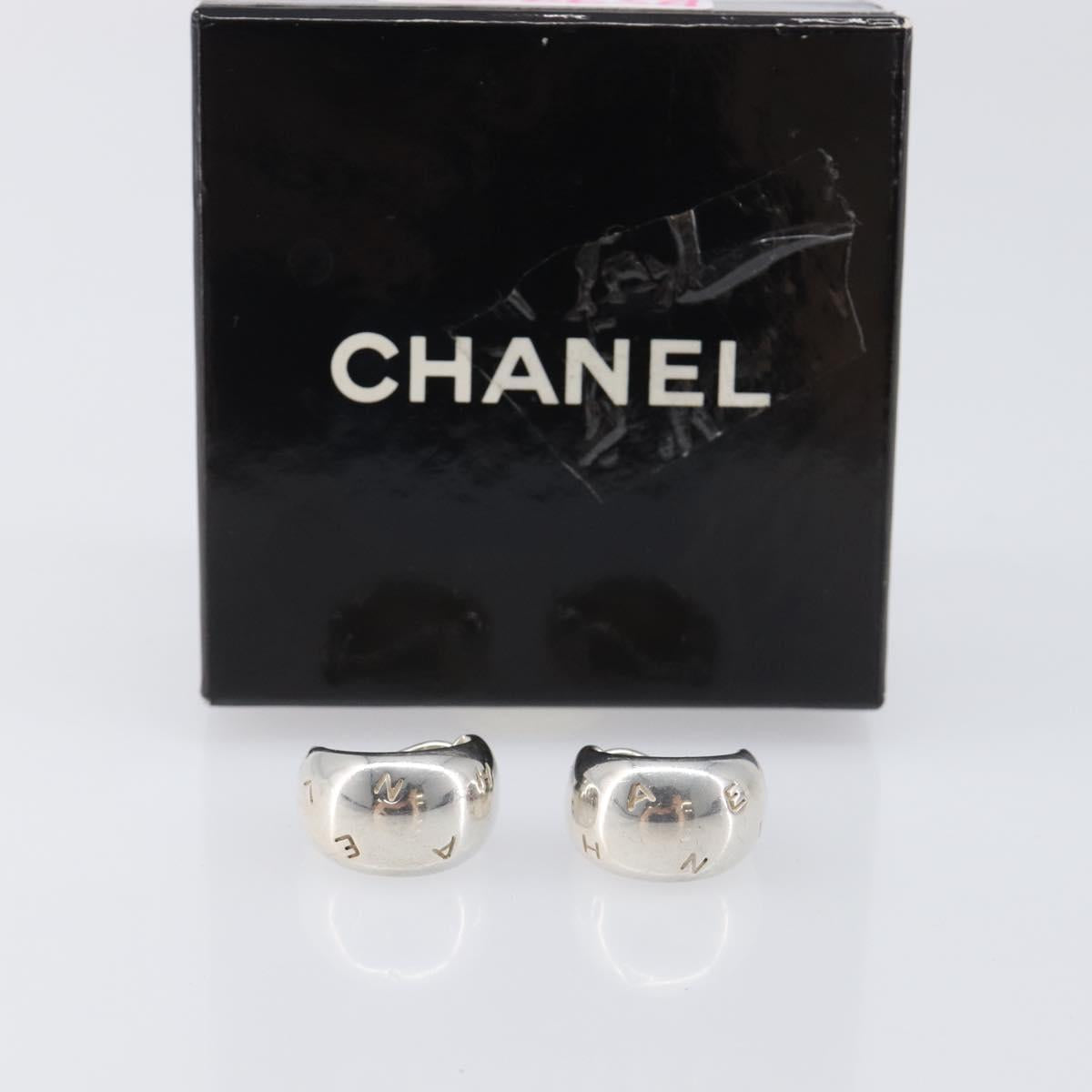 CHANEL Earring metal Silver CC Auth bs37292