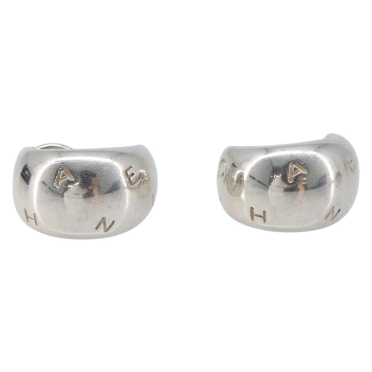 CHANEL Earring metal Silver CC Auth bs37292