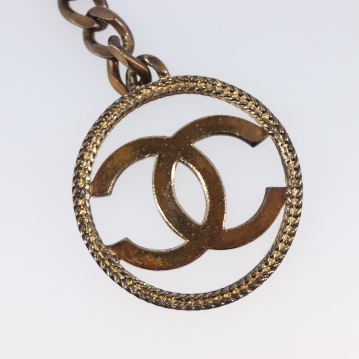 CHANEL Key Ring metal Gold Tone CC Auth bs37293