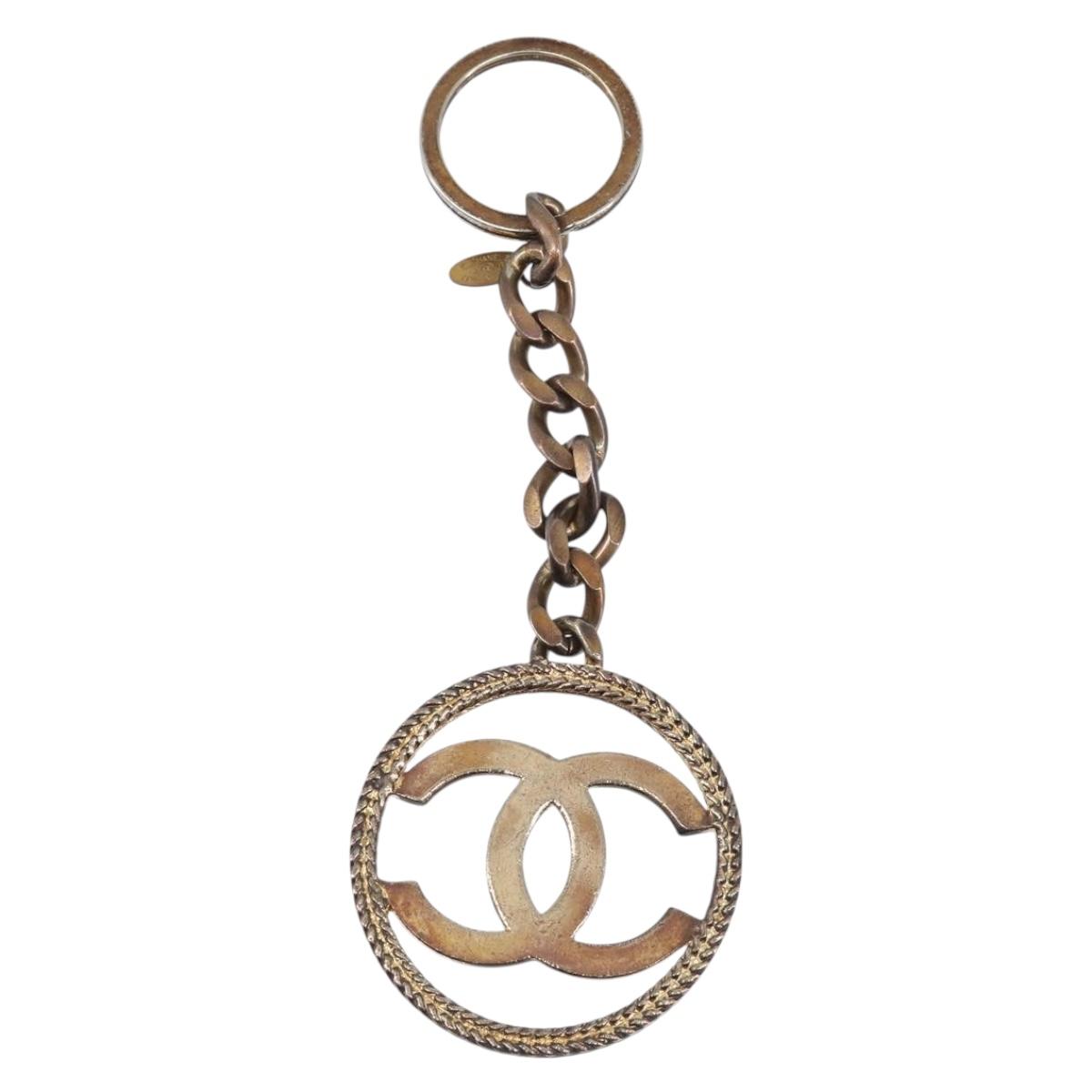 CHANEL Key Ring metal Gold Tone CC Auth bs37293