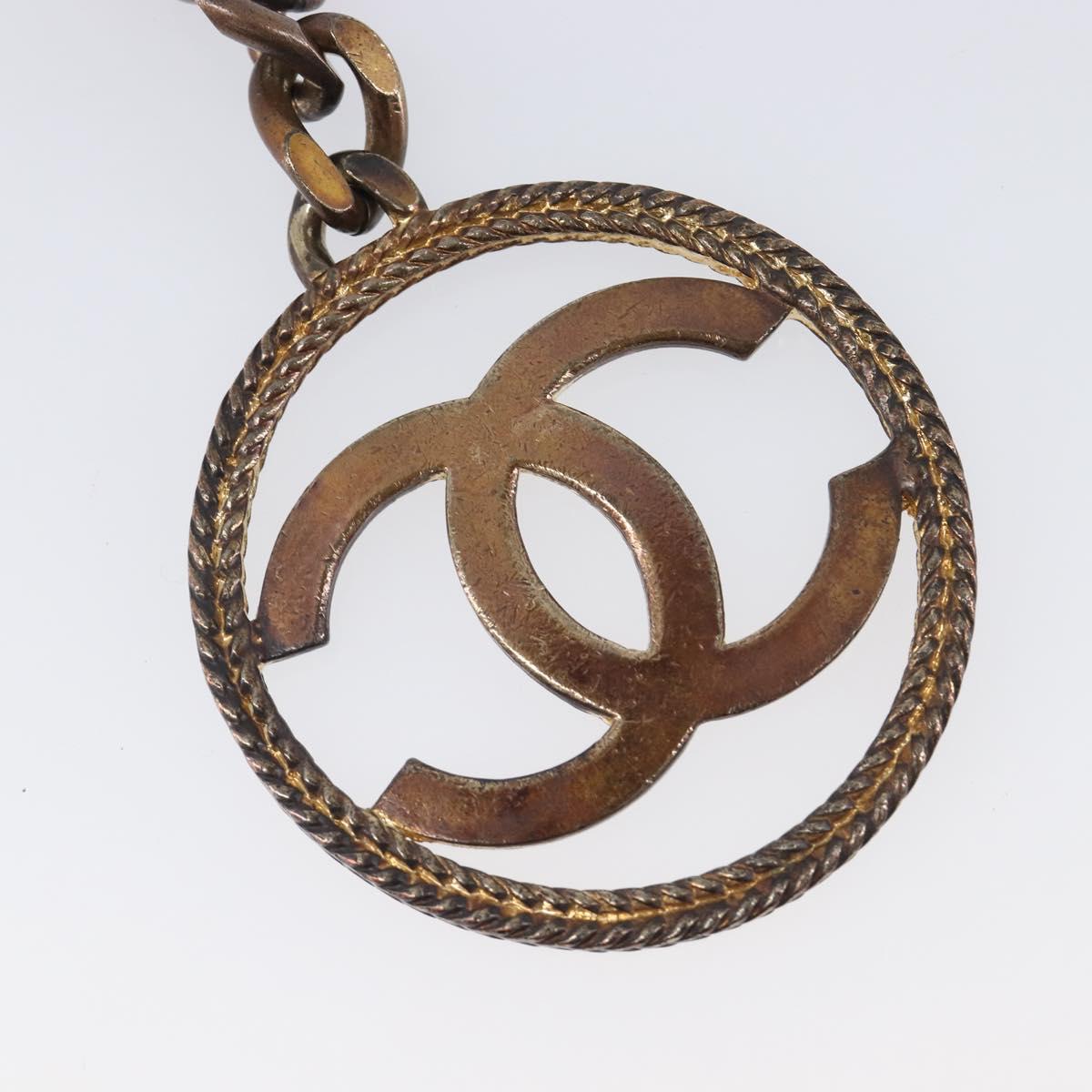 CHANEL Key Ring metal Gold Tone CC Auth bs37293