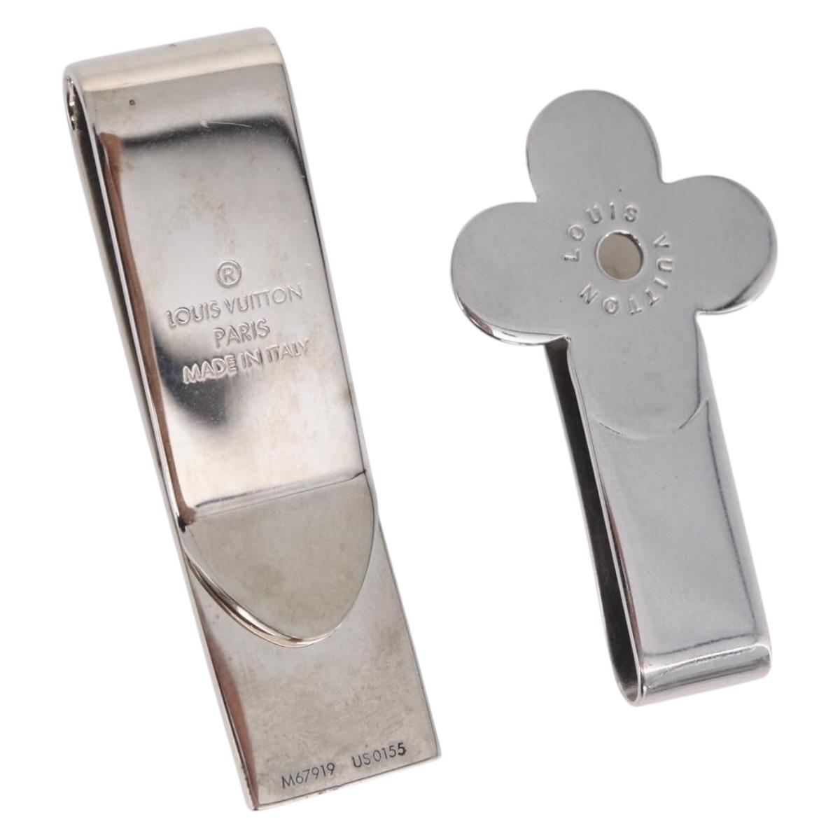LOUIS VUITTON Money Clip metal 2 Set Silver LV Auth bs37306