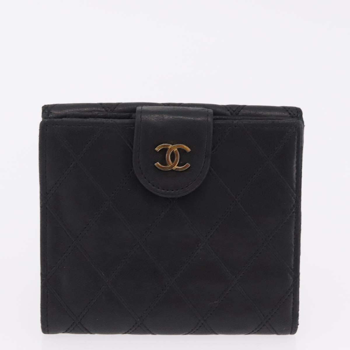 CHANEL Bicolore Wallet Leather 2 Set Black CC Auth bs37308