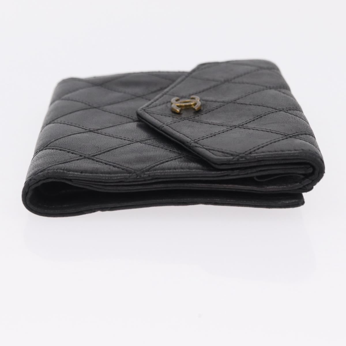 CHANEL Bicolore Wallet Leather 2 Set Black CC Auth bs37308