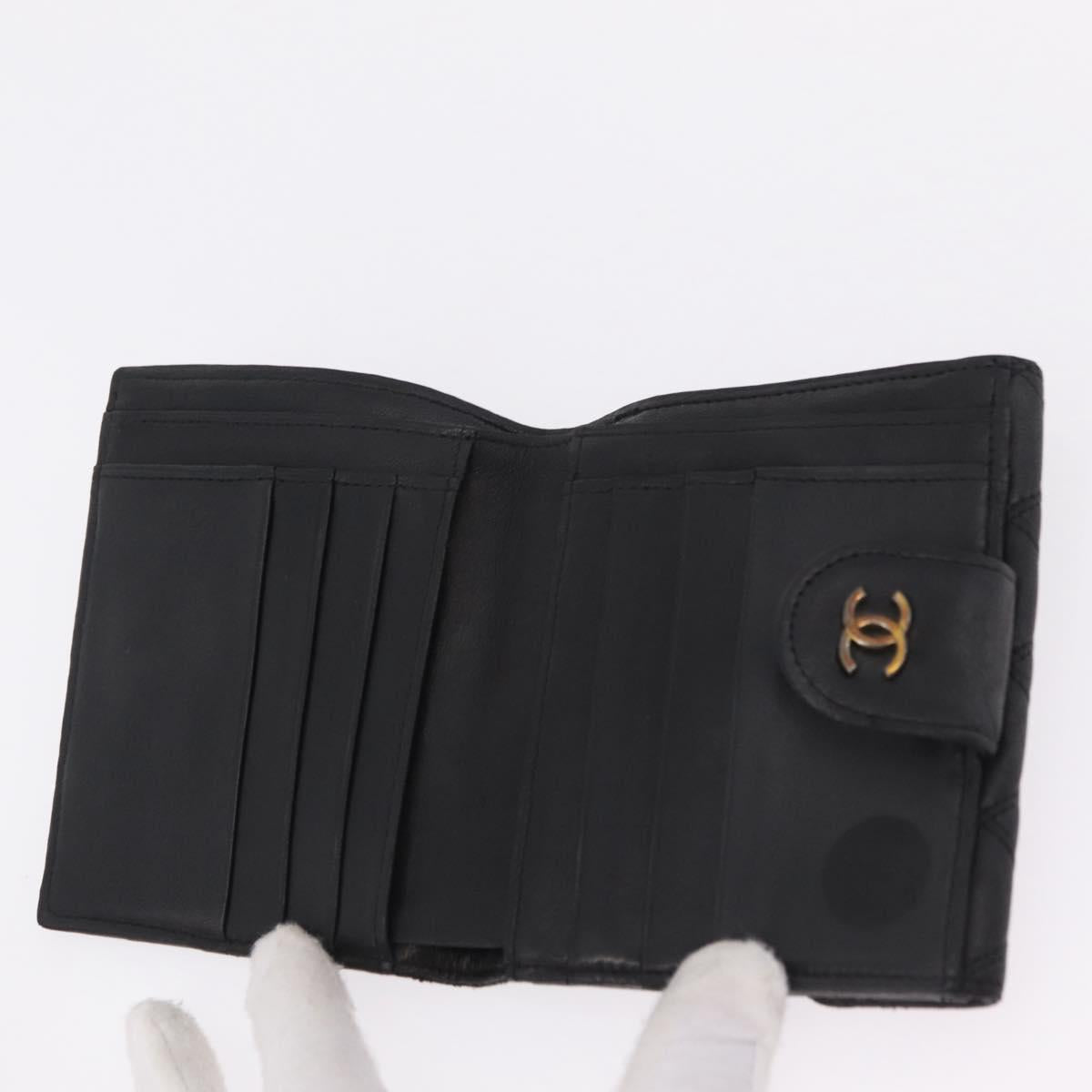 CHANEL Bicolore Wallet Leather 2 Set Black CC Auth bs37308