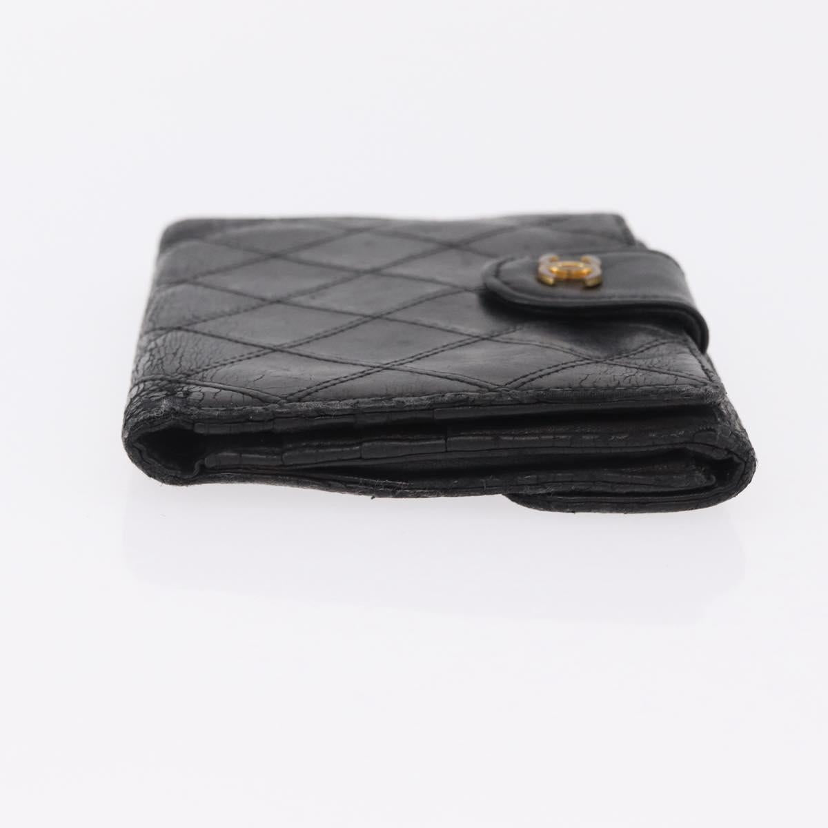 CHANEL Bicolore Wallet Leather 2 Set Black CC Auth bs37308