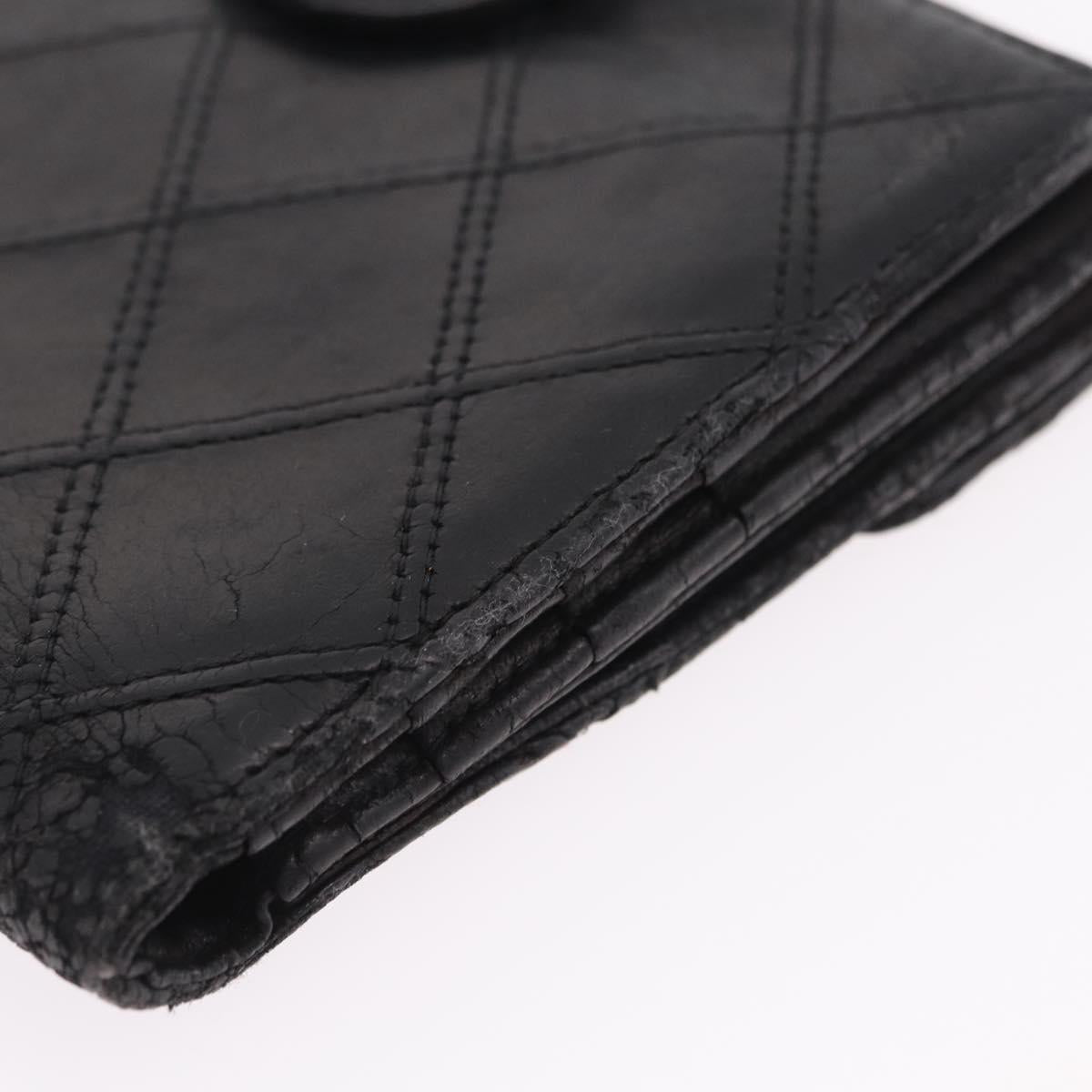 CHANEL Bicolore Wallet Leather 2 Set Black CC Auth bs37308