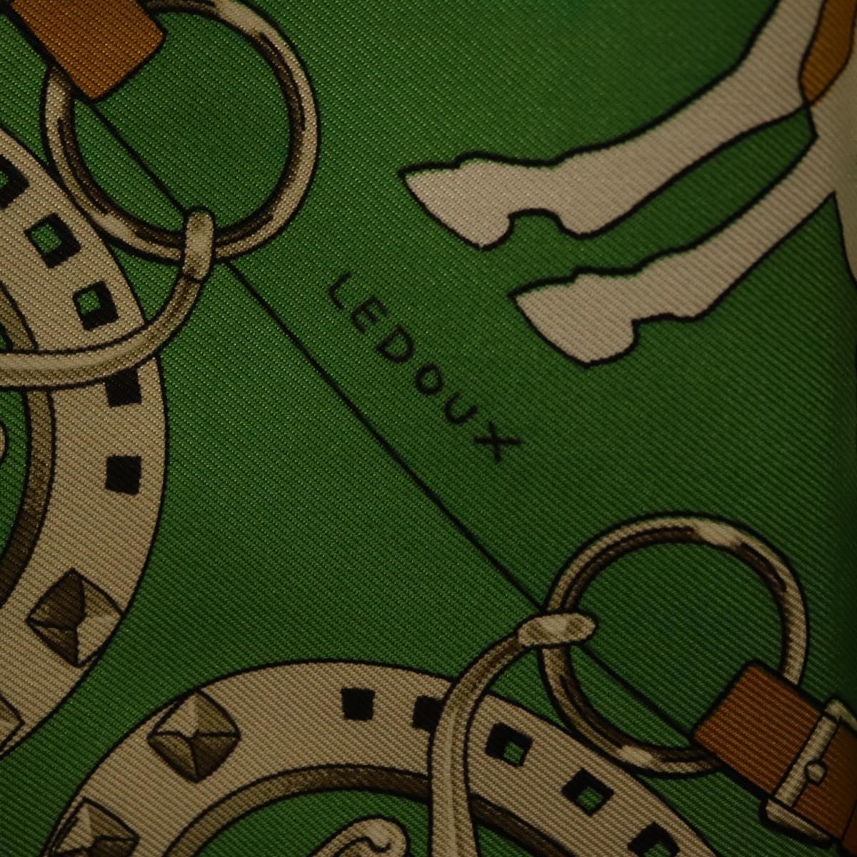 HERMES Carre90 Scarf ""MAN`EGE"" Silk Green Auth bs37309