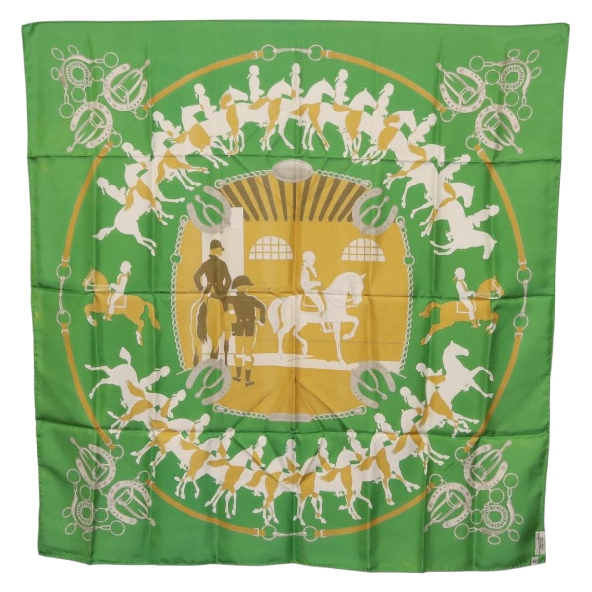 HERMES Carre90 Scarf ""MAN`EGE"" Silk Green Auth bs37309