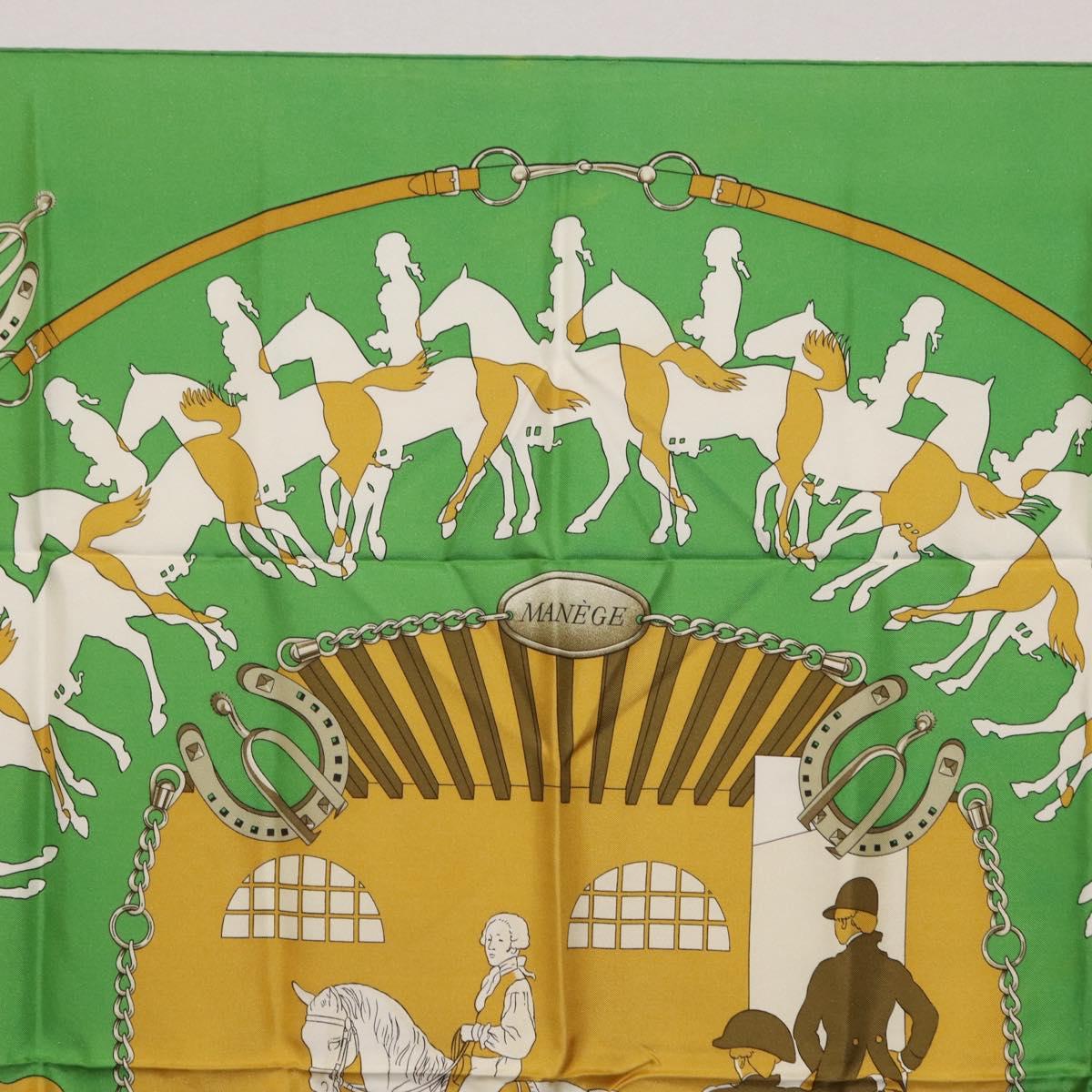 HERMES Carre90 Scarf ""MAN`EGE"" Silk Green Auth bs37309