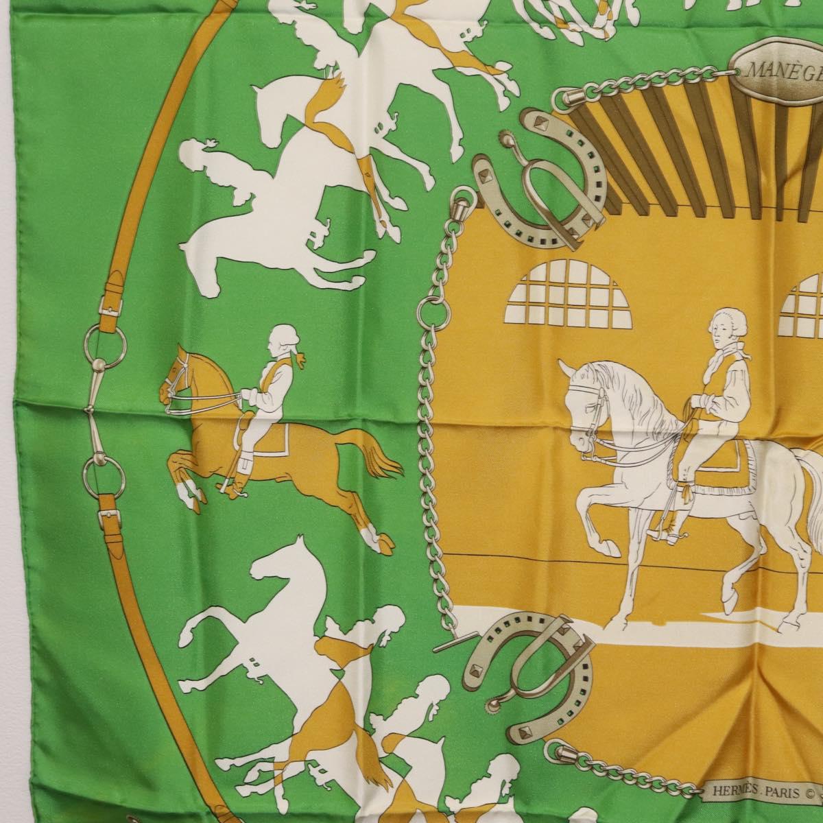 HERMES Carre90 Scarf ""MAN`EGE"" Silk Green Auth bs37309