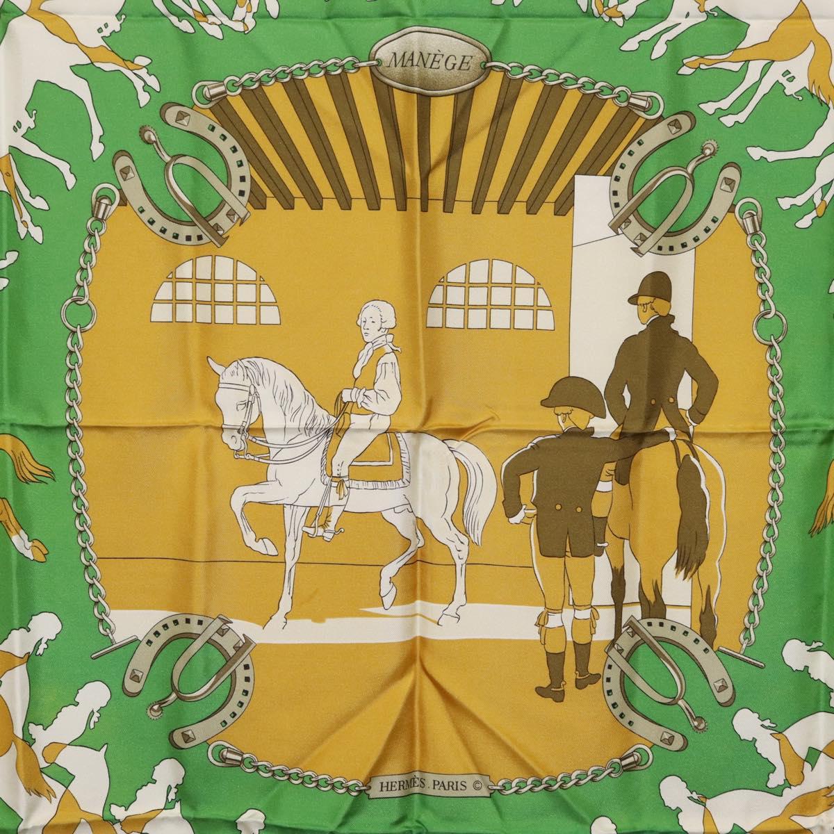 HERMES Carre90 Scarf ""MAN`EGE"" Silk Green Auth bs37309