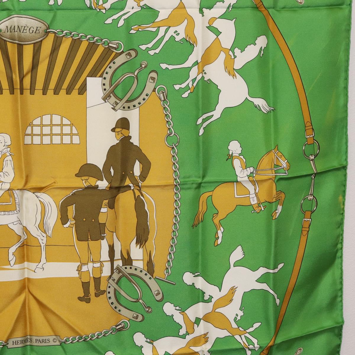 HERMES Carre90 Scarf ""MAN`EGE"" Silk Green Auth bs37309