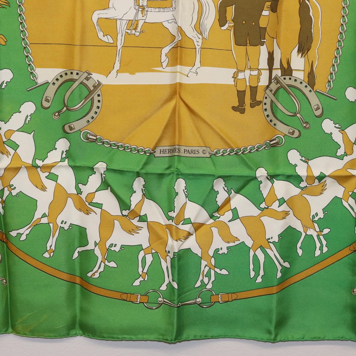 HERMES Carre90 Scarf ""MAN`EGE"" Silk Green Auth bs37309
