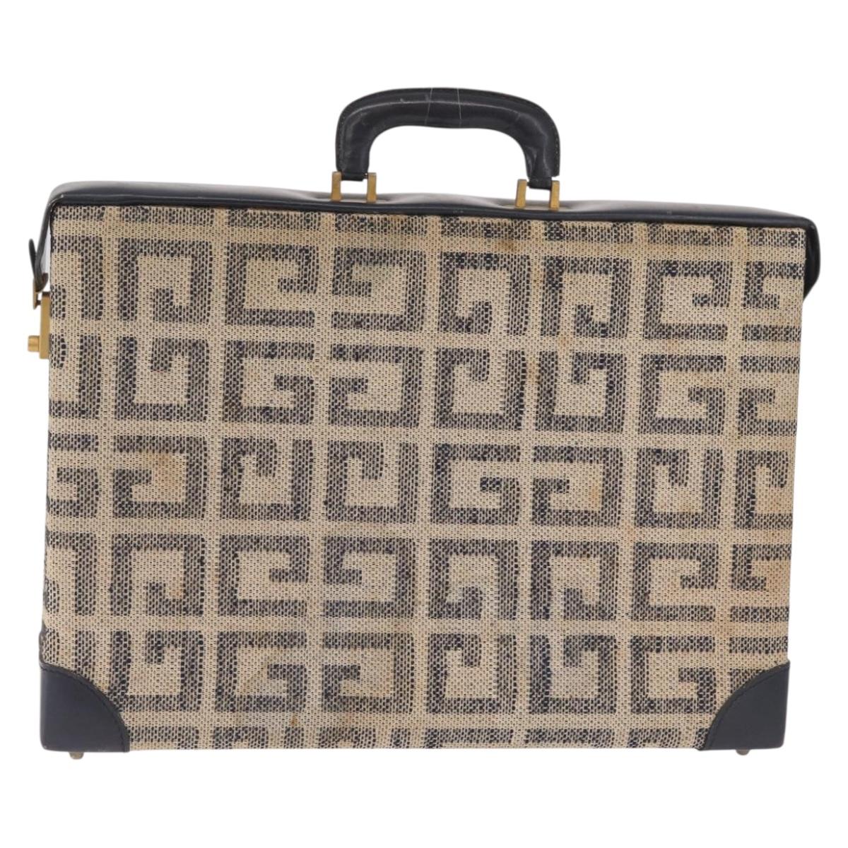 GIVENCHY Trunk Canvas Beige Gold Tone Auth bs37311