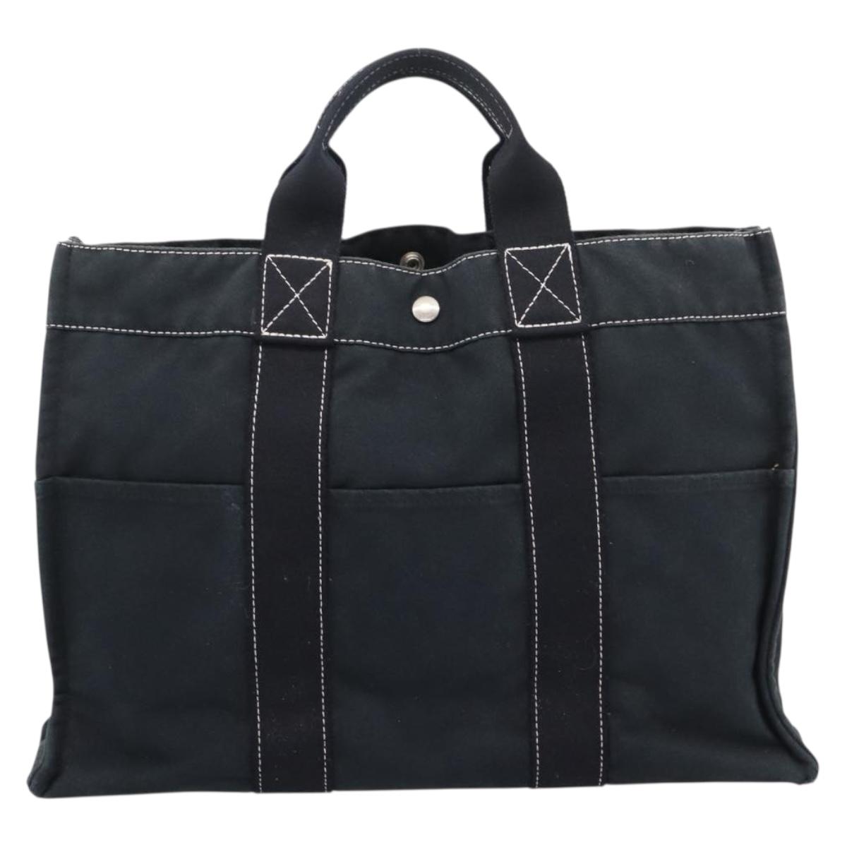 HERMES Hand Bag Canvas 2 Set Black Auth bs37312