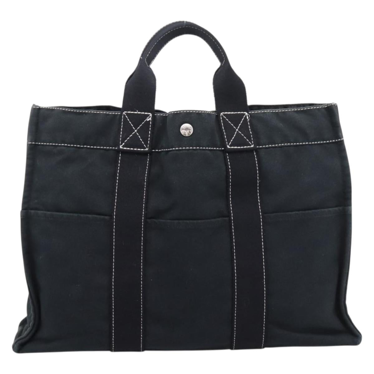 HERMES Hand Bag Canvas 2 Set Black Auth bs37312