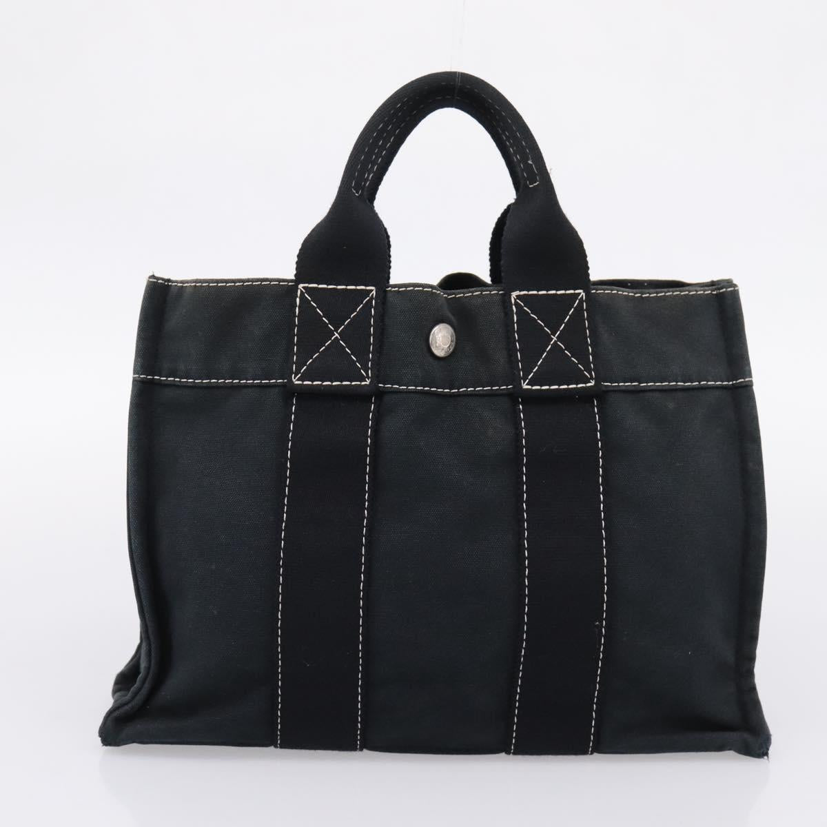 HERMES Hand Bag Canvas 2 Set Black Auth bs37312