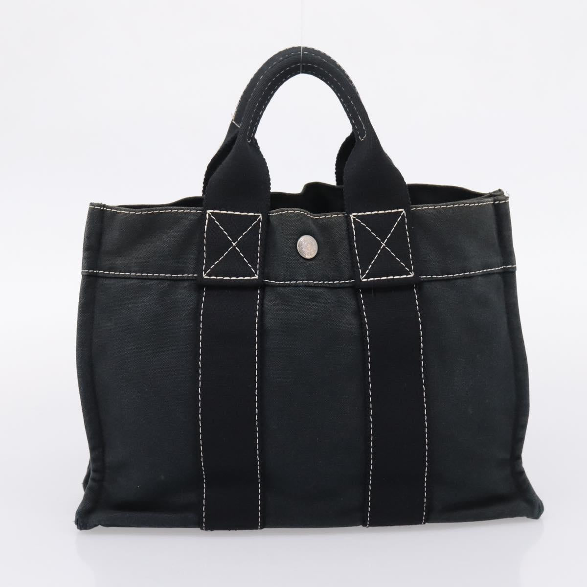 HERMES Hand Bag Canvas 2 Set Black Auth bs37312