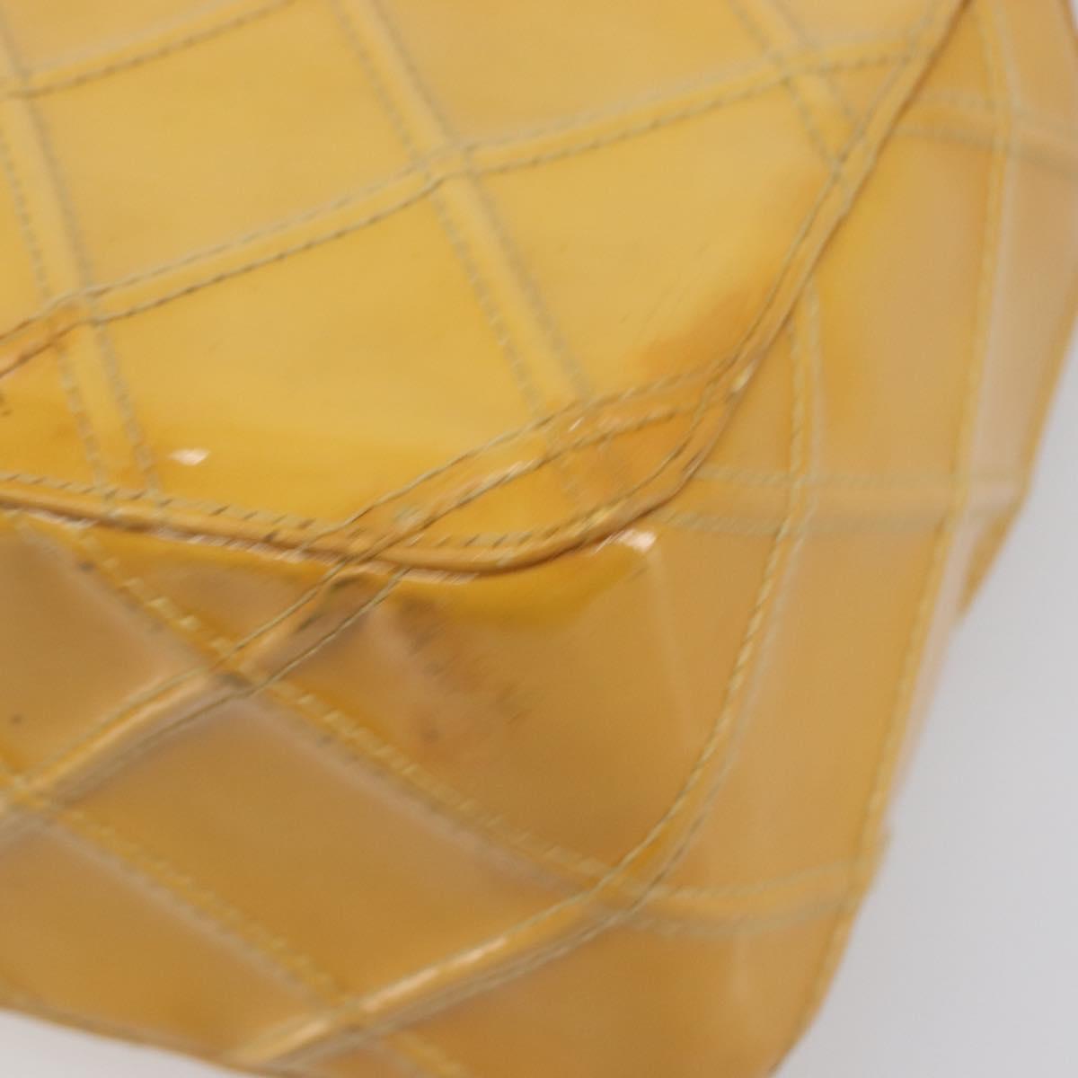CHANEL Matelasse Shoulder Bag Patent leather Yellow Silver CC Auth bs37322