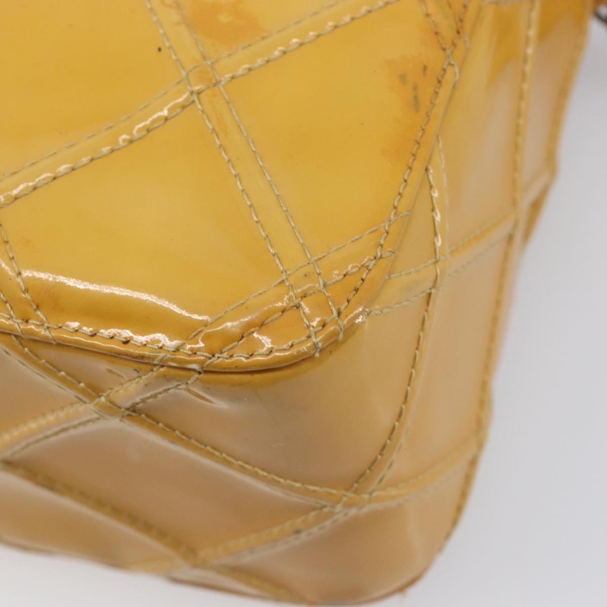 CHANEL Matelasse Shoulder Bag Patent leather Yellow Silver CC Auth bs37322