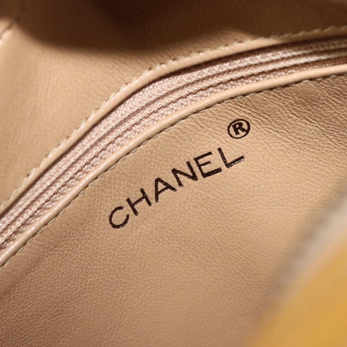CHANEL Matelasse Shoulder Bag Patent leather Yellow Silver CC Auth bs37322