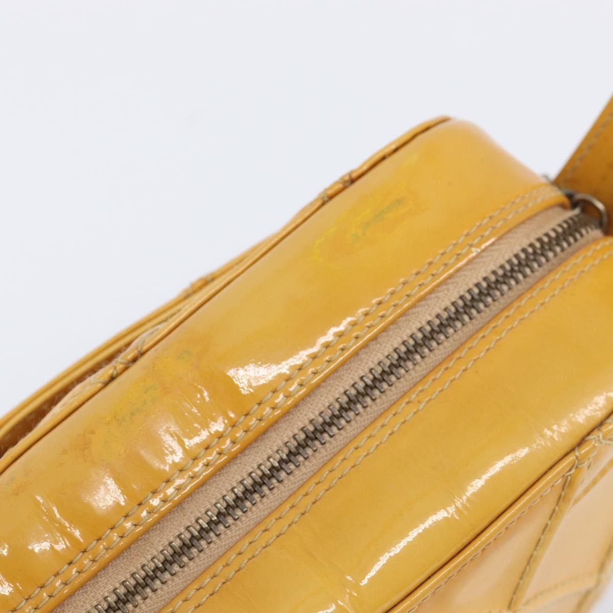 CHANEL Matelasse Shoulder Bag Patent leather Yellow Silver CC Auth bs37322