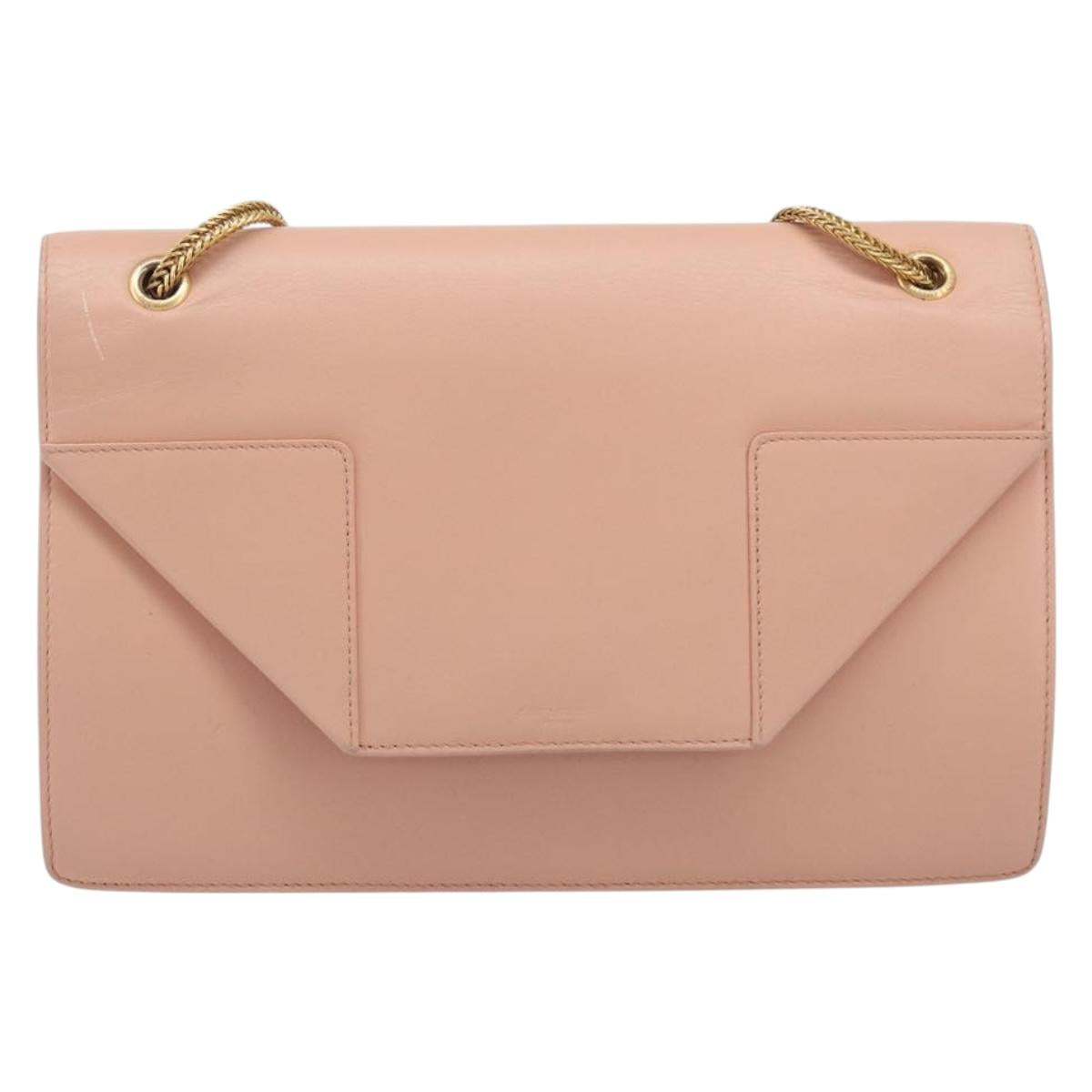 SAINT LAURENT Chain Shoulder Bag Leather Pink Gold 314515 Auth bs37326A