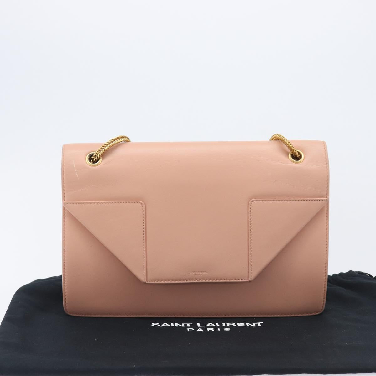 SAINT LAURENT Chain Shoulder Bag Leather Pink Gold 314515 Auth bs37326A