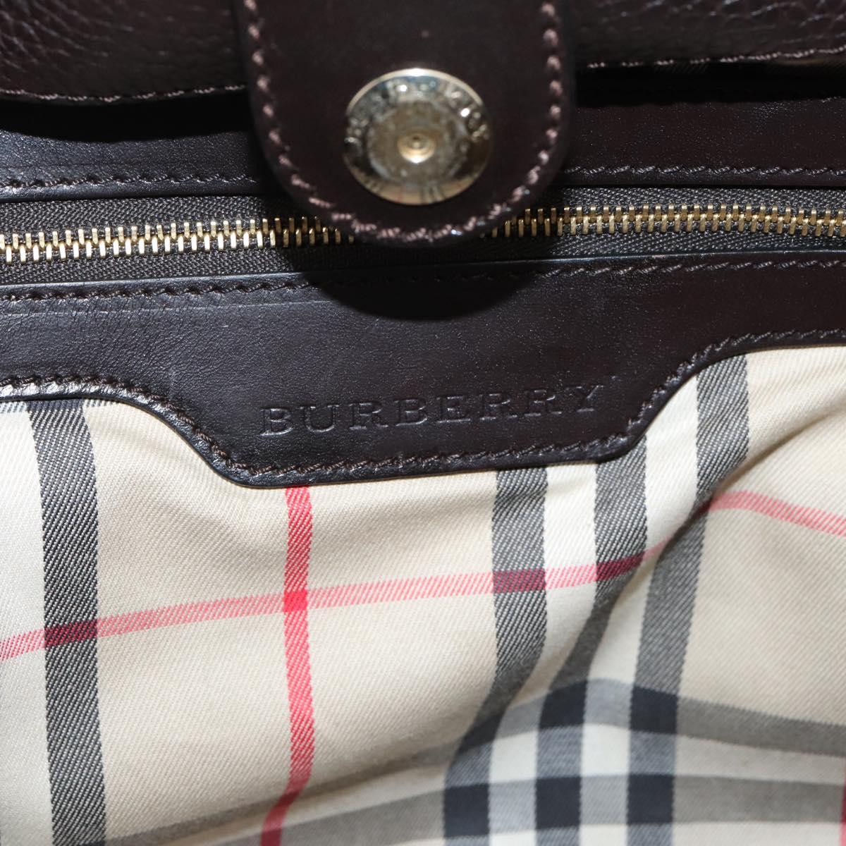 BURBERRY Tote Bag Leather Brown Gold Auth bs37327
