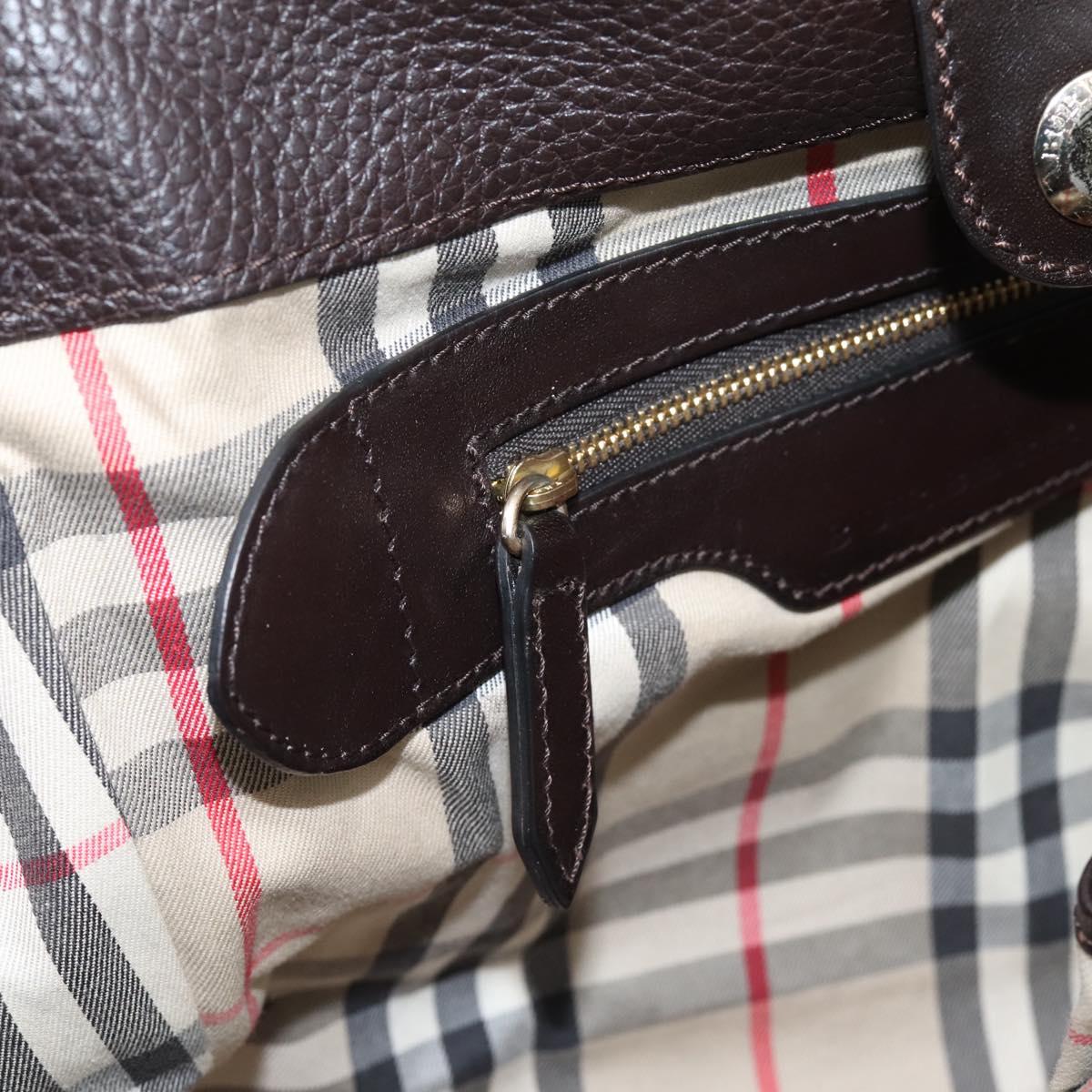 BURBERRY Tote Bag Leather Brown Gold Auth bs37327