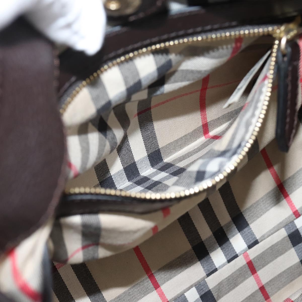 BURBERRY Tote Bag Leather Brown Gold Auth bs37327
