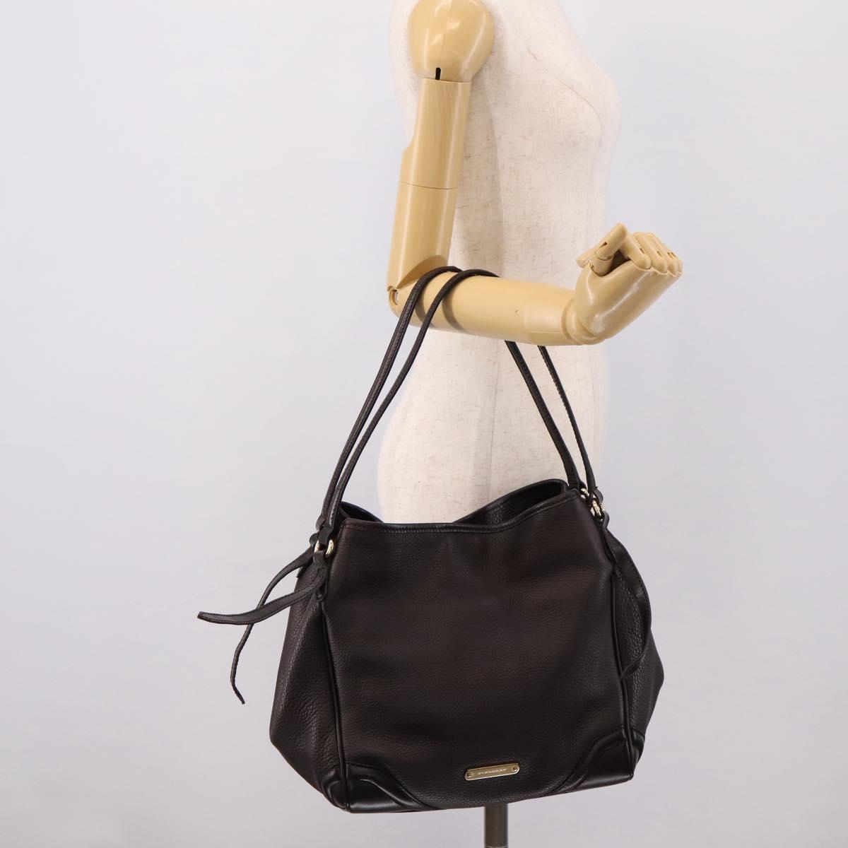 BURBERRY Tote Bag Leather Brown Gold Auth bs37327