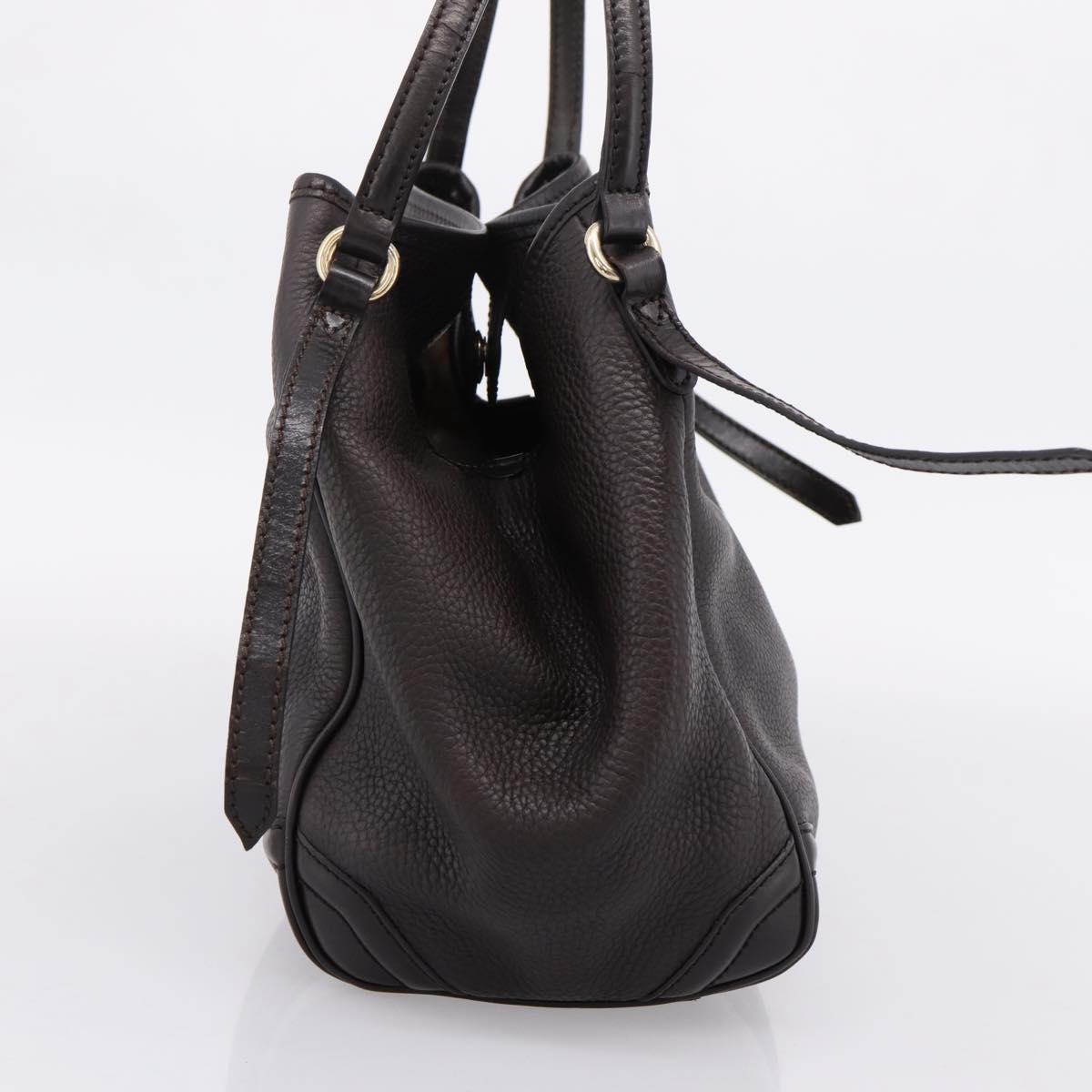 BURBERRY Tote Bag Leather Brown Gold Auth bs37327