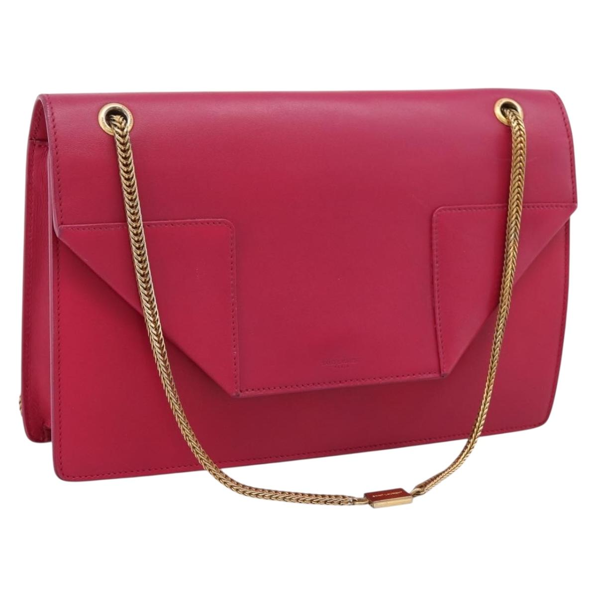 SAINT LAURENT Chain Shoulder Bag Leather Pink Gold Auth bs37328
