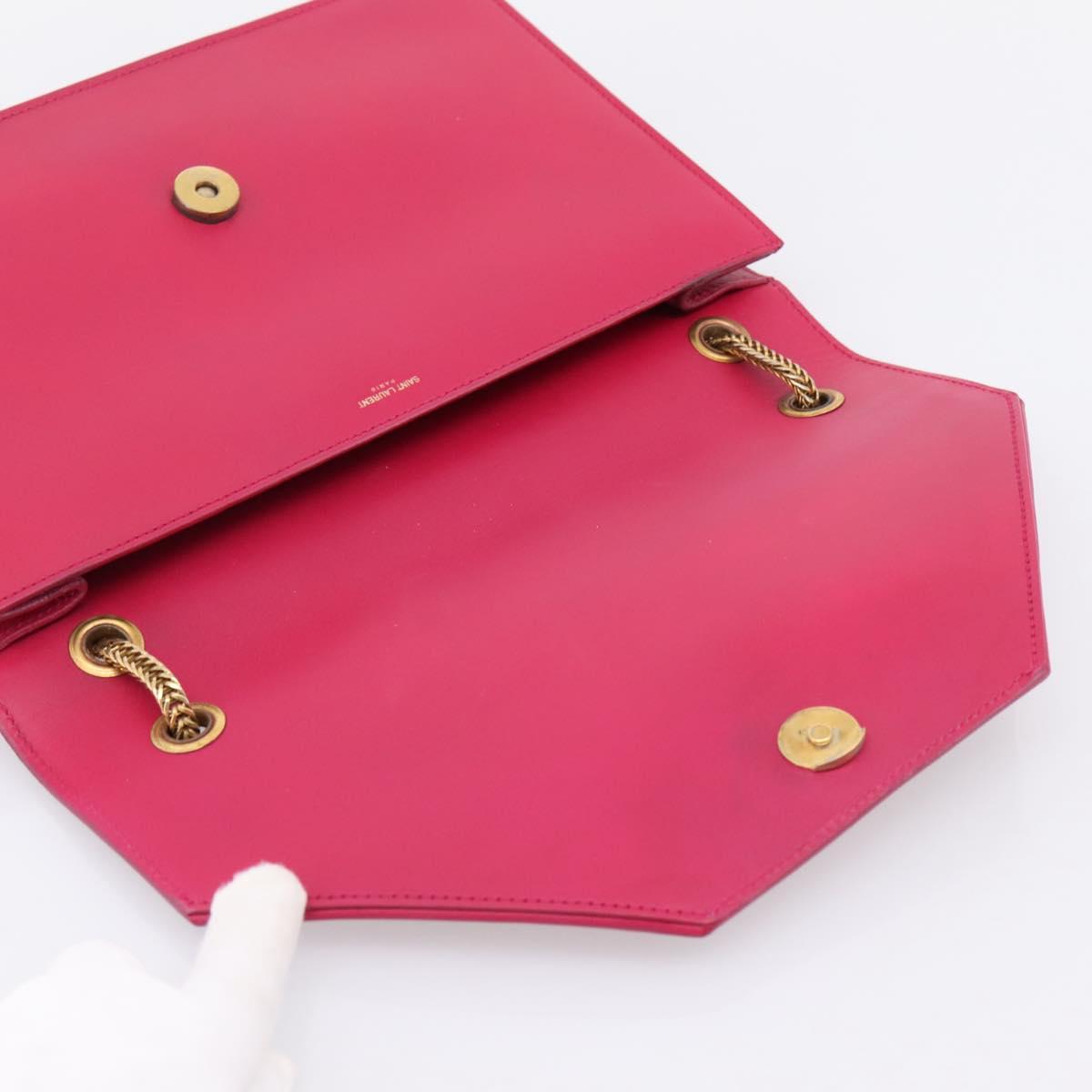 SAINT LAURENT Chain Shoulder Bag Leather Pink Gold Auth bs37328