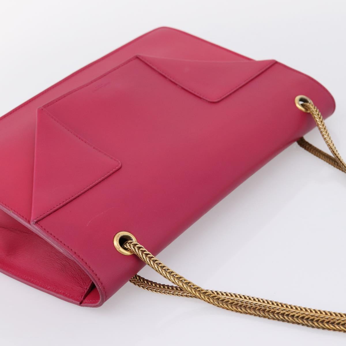 SAINT LAURENT Chain Shoulder Bag Leather Pink Gold Auth bs37328
