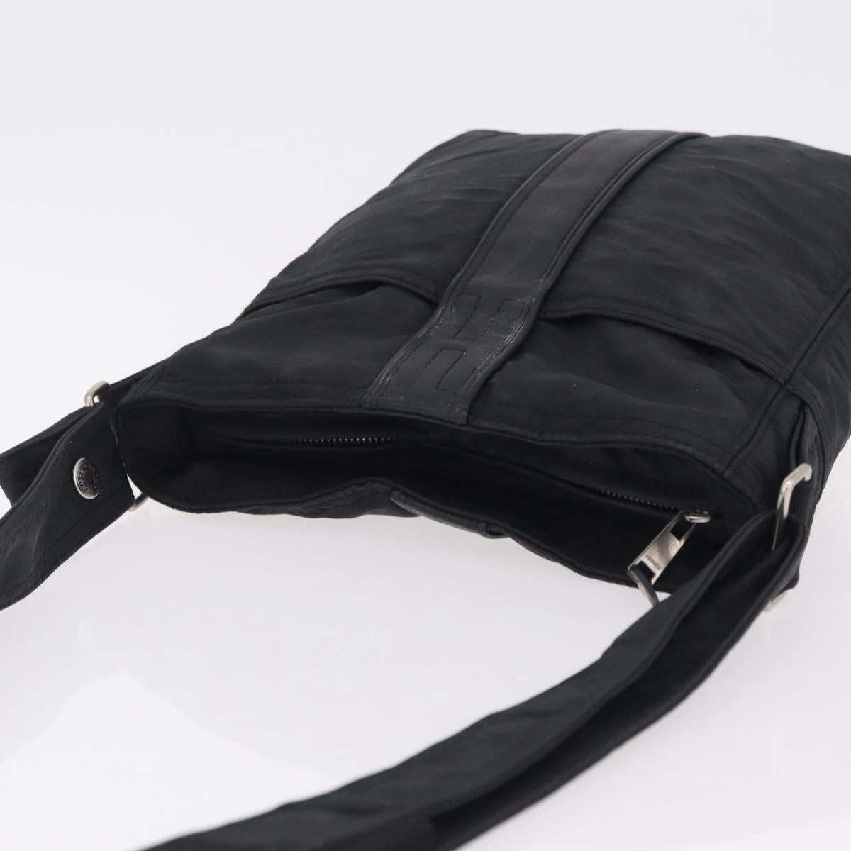 HERMES Acapulco Bandouliere Shoulder Bag Nylon Black Silver Auth bs37330