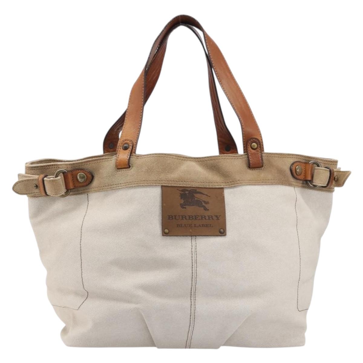 BURBERRY Blue Label Tote Bag Canvas White Auth bs37331
