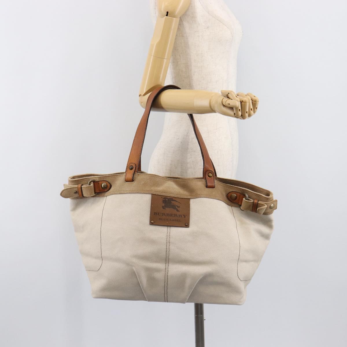 BURBERRY Blue Label Tote Bag Canvas White Auth bs37331