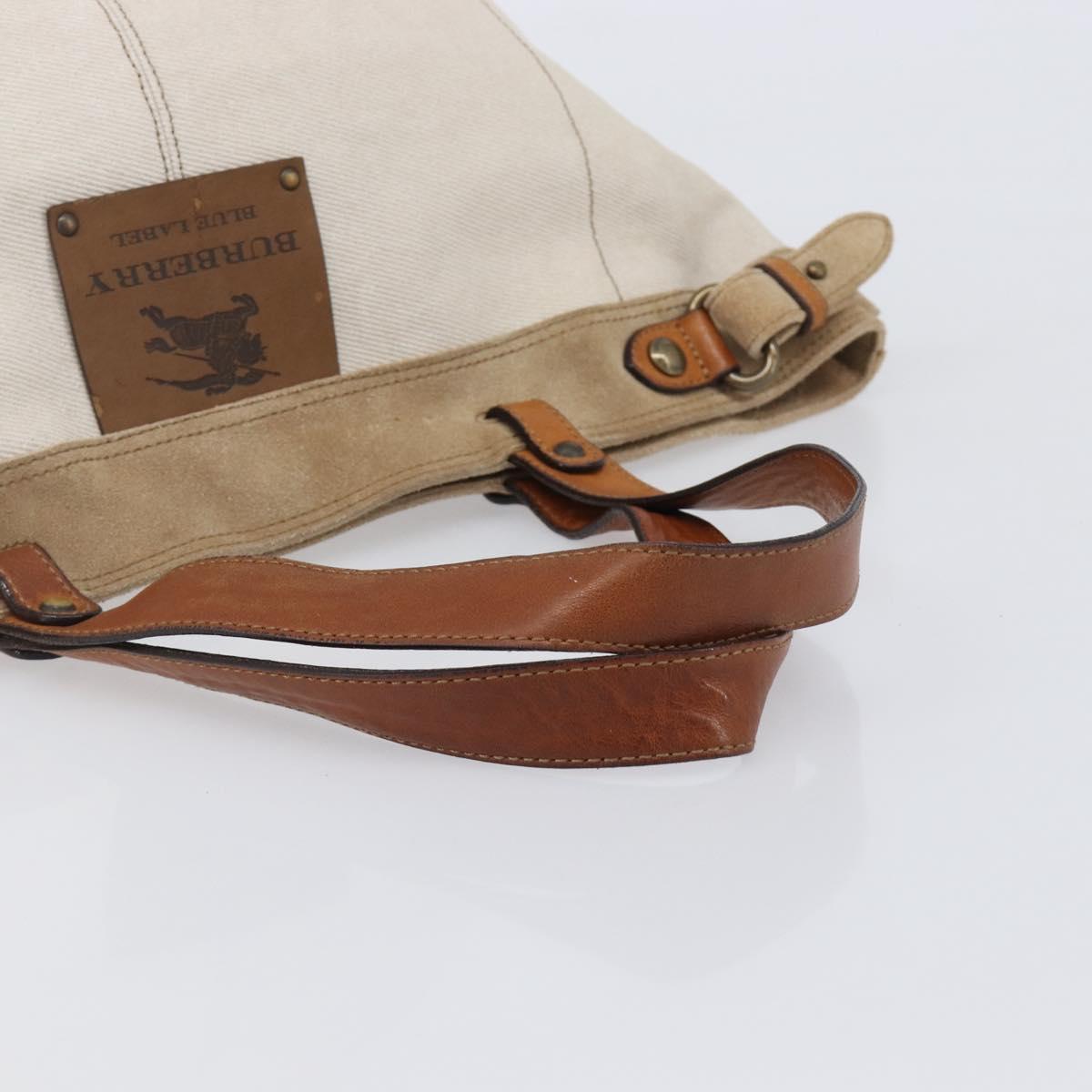 BURBERRY Blue Label Tote Bag Canvas White Auth bs37331