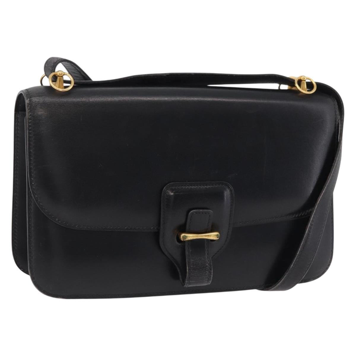 HERMES Dolly Shoulder Bag Leather Black Gold Auth bs37332