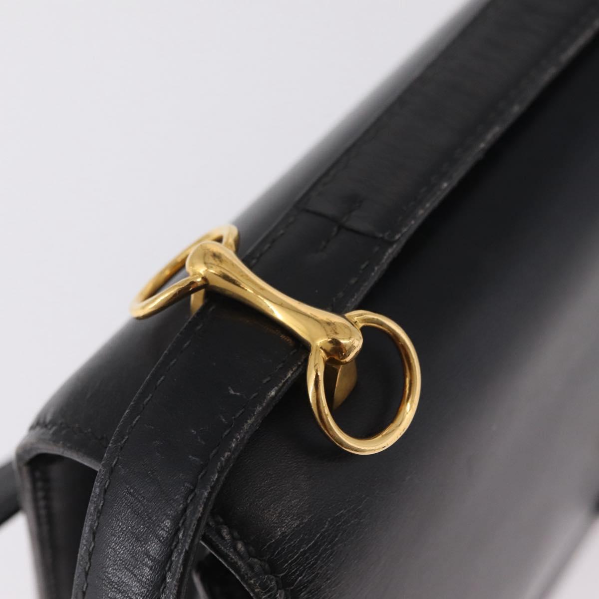 HERMES Dolly Shoulder Bag Leather Black Gold Auth bs37332