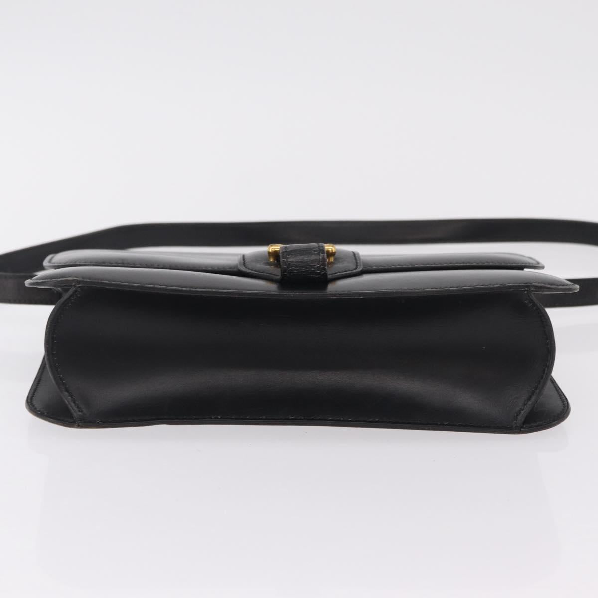 HERMES Dolly Shoulder Bag Leather Black Gold Auth bs37332