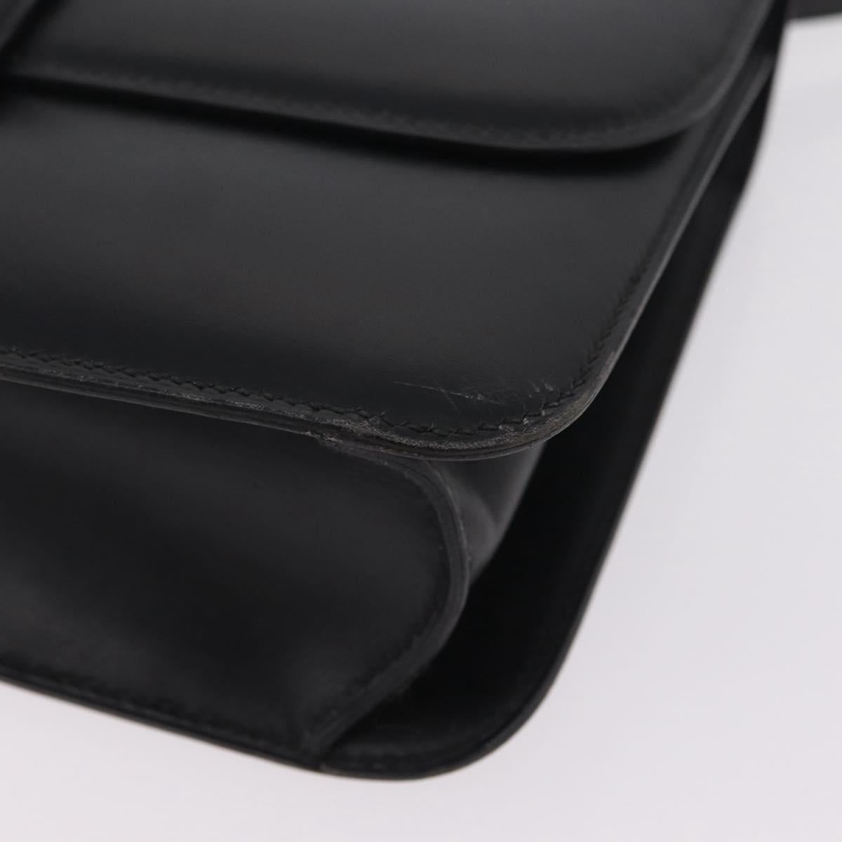 HERMES Dolly Shoulder Bag Leather Black Gold Auth bs37332