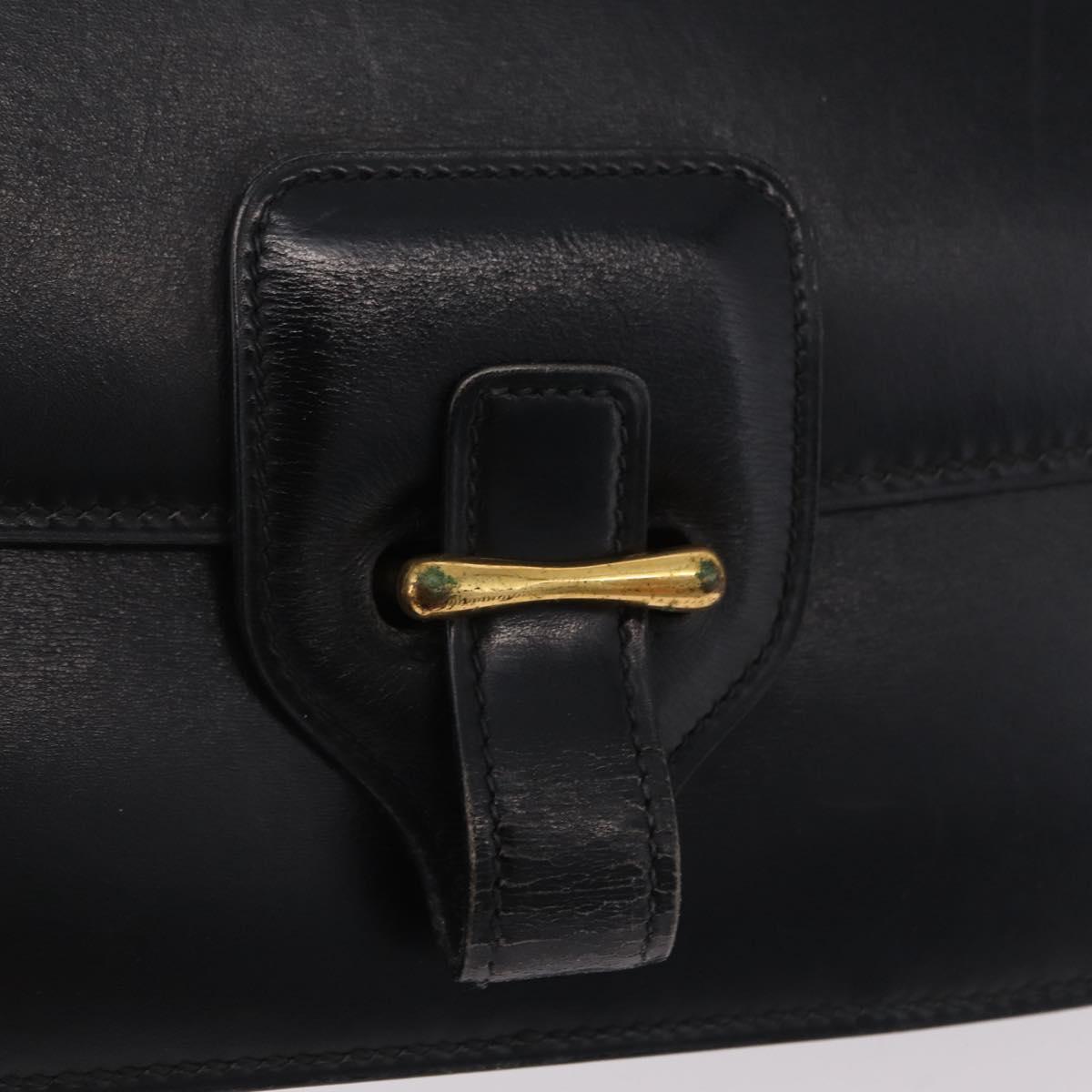 HERMES Dolly Shoulder Bag Leather Black Gold Auth bs37332