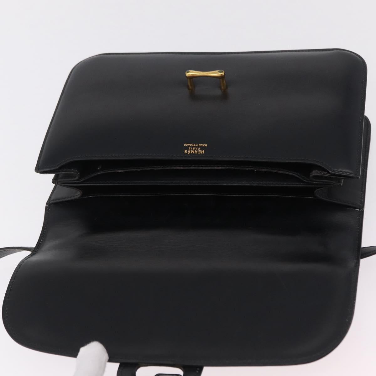 HERMES Dolly Shoulder Bag Leather Black Gold Auth bs37332